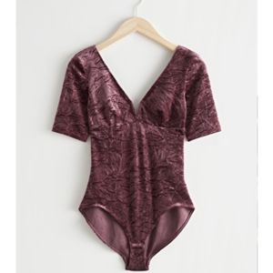 & Other Stories Burgundy Velvet Jacquard Bodysuit